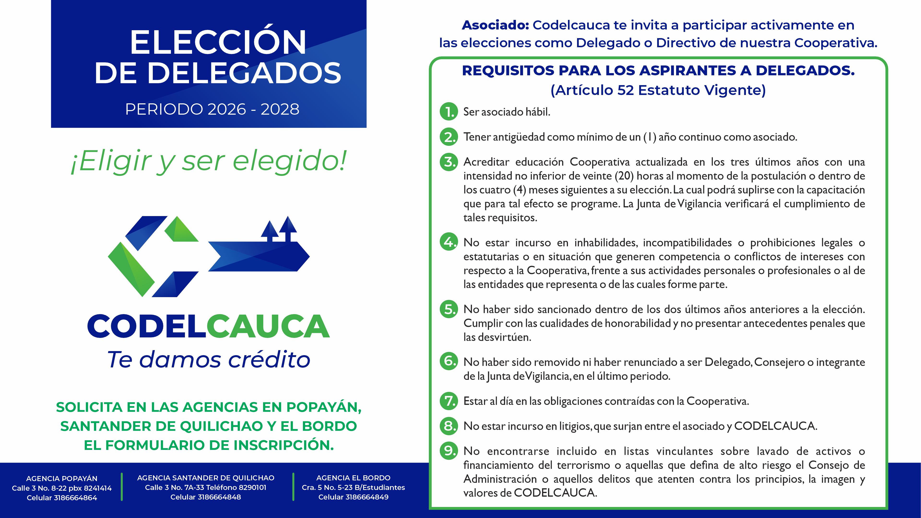 Elección Delegados Codelcauca 2026-2028